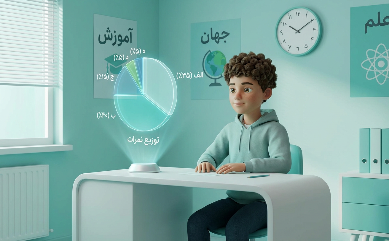 دانش&zwnj;آموز در حال بررسی بارم بندی و بودجه بندی امتحانات نوبت اول و دوم